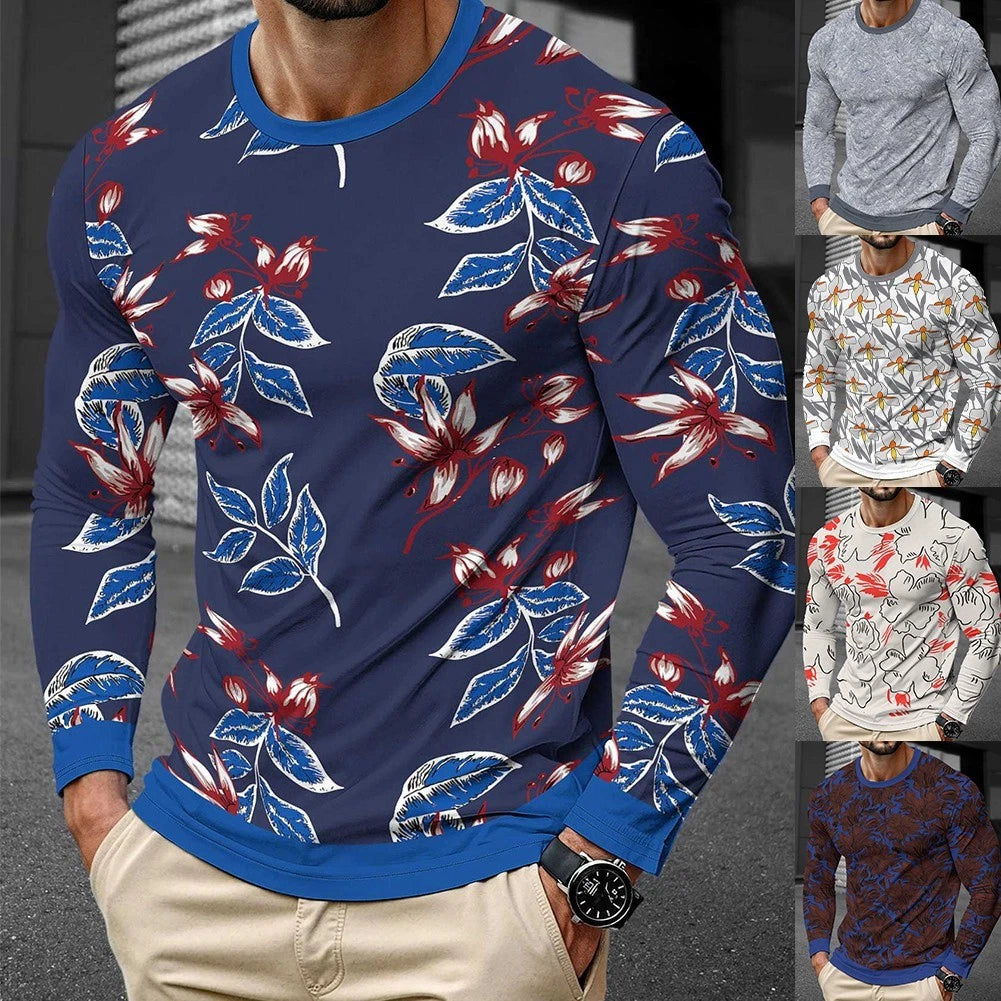 Men Street Style Long Sleeve Pullover T Shirt 3D Print Round Neck Casual Sport