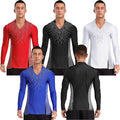 TiaoBug Men Latin Modern Ballroom Dance Tops Rhinestones Figure Skating AU