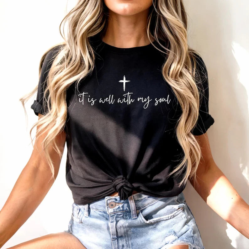 Minimalist Christian T-Shirt,  It Is Well With My Soul, Modern Faith Tee