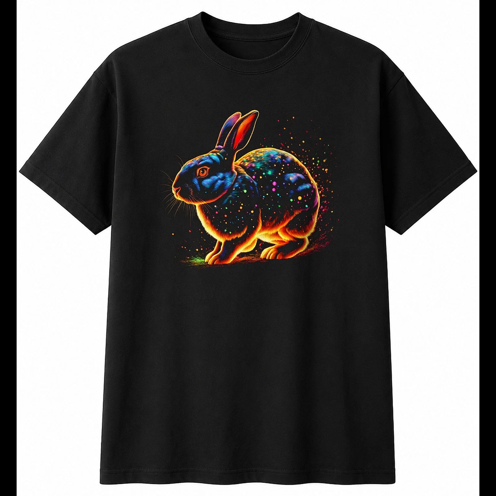 Detailed Rex Rabbit Glowing Cute Mens T-Shirt Black 100% Cotton Kawaii Birthday