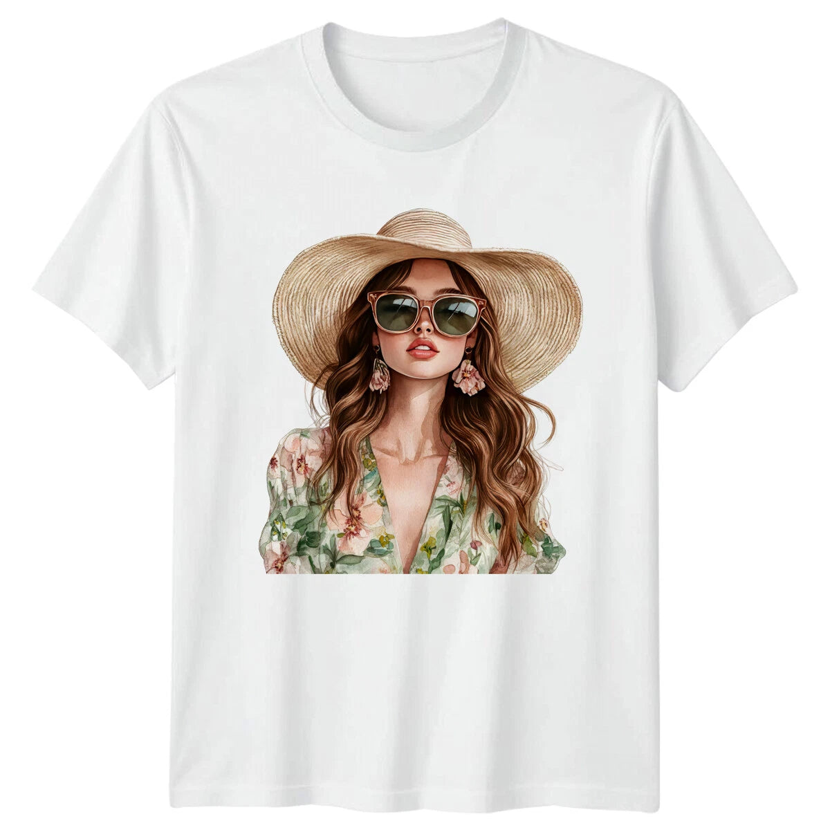 Fashionable Woman Portrait Style Mens Tee Ladies Graphic Top Unisex T-Shirt
