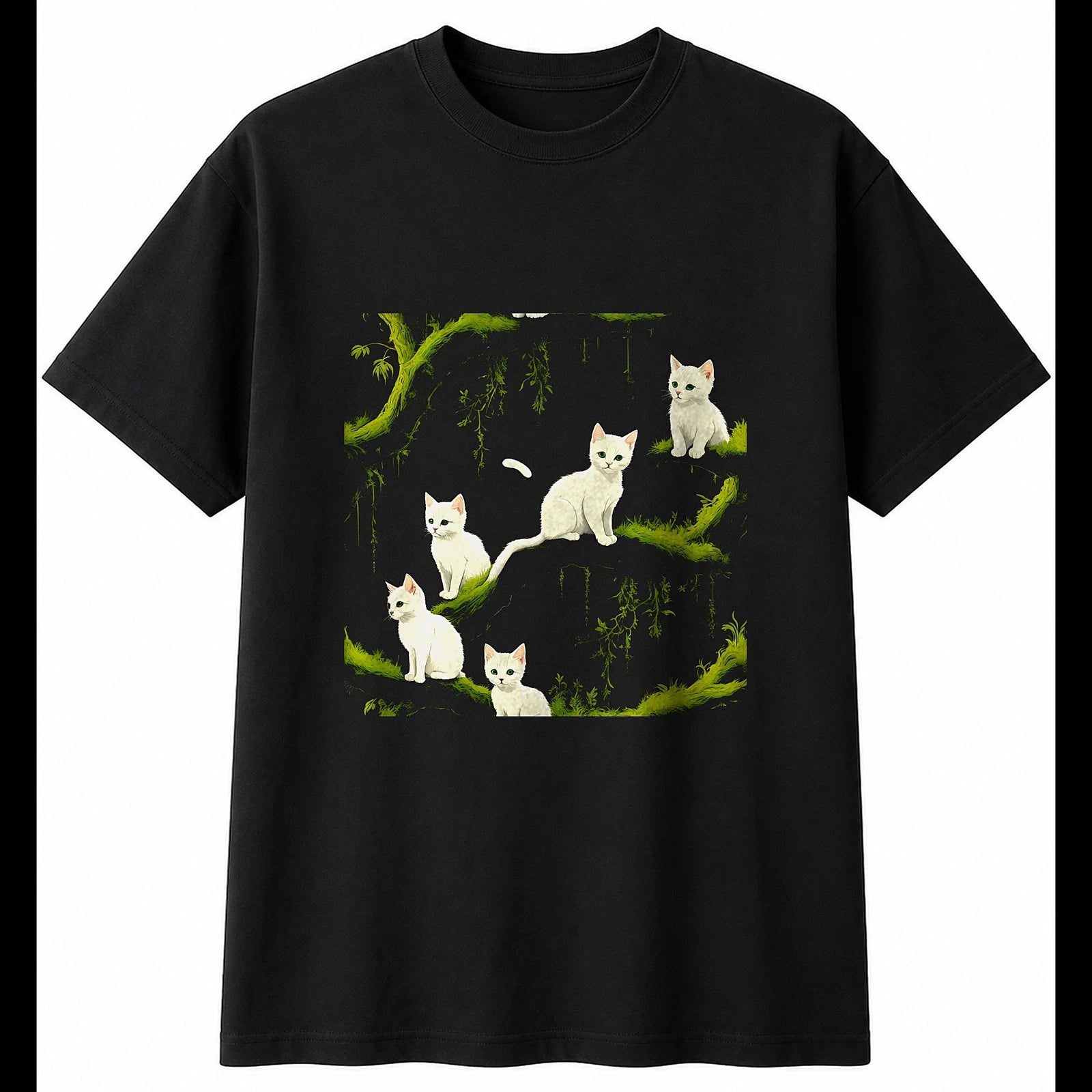 Detailed Kitten in the Swamp Cat Cute Mens T-Shirt Black 100% Cotton Kawaii Top