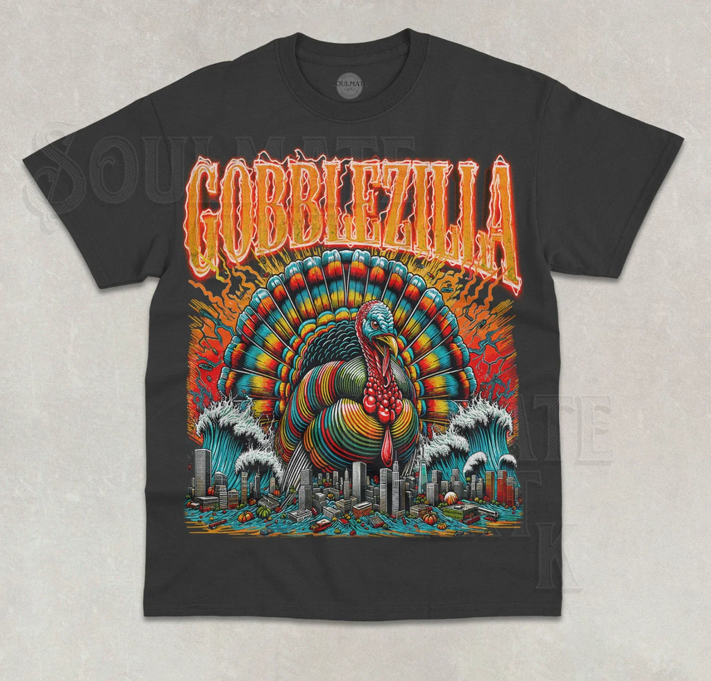 Gobblezilla T-Shirt Funny Turkey Day Thanksgiving Meme Unisex Graphic Shirt