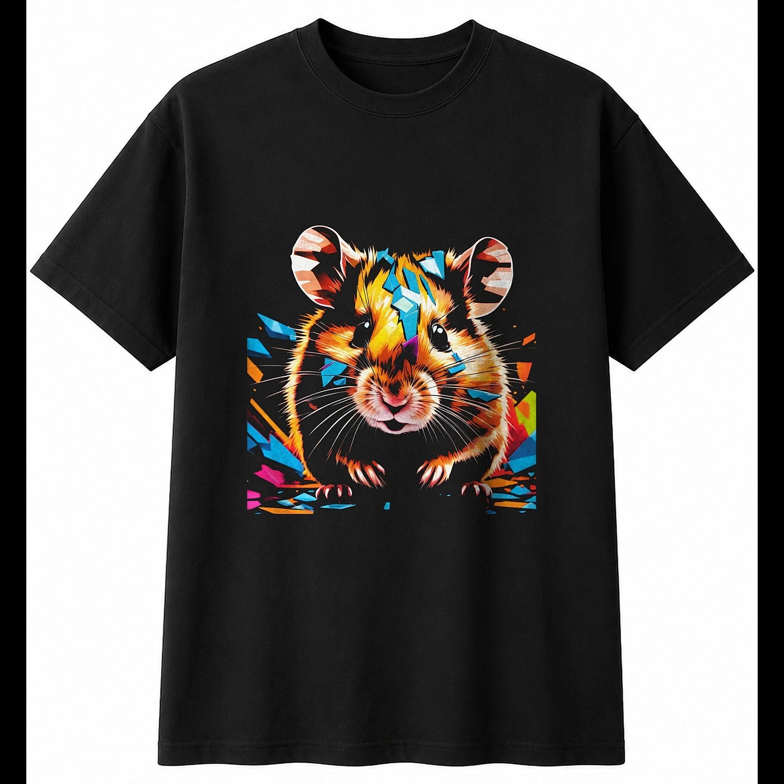 Neon Syrian Hamster Shattered Cute Mens T-Shirt Black 100% Cotton Kawaii
