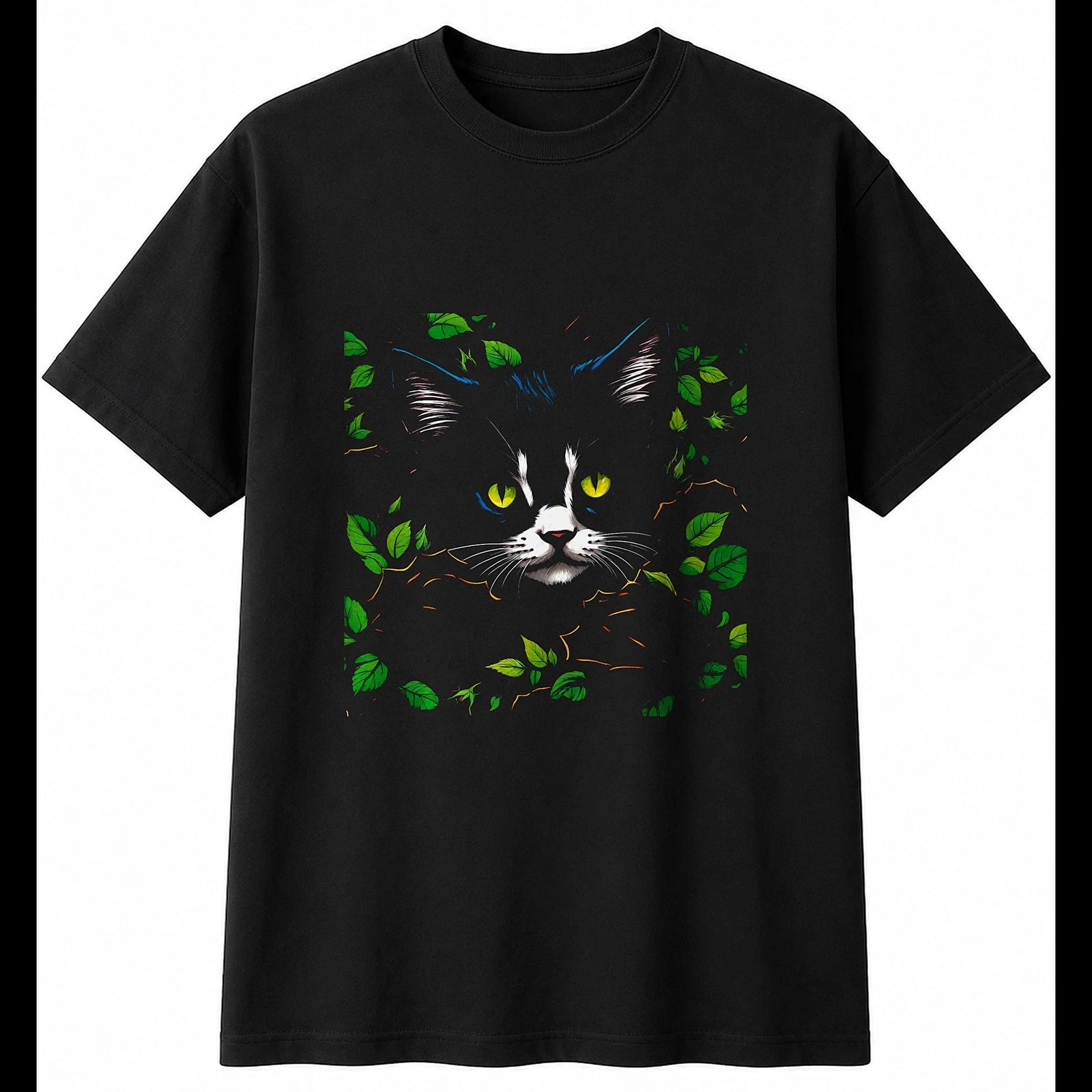 Fantasy Art Kitten with Roses Cat Cute Mens T-Shirt Black 100% Cotton Kawaii