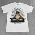 the Mountain Vriksasana Meditating Sloth 100% Cotton White T-Shirt Sz Medium