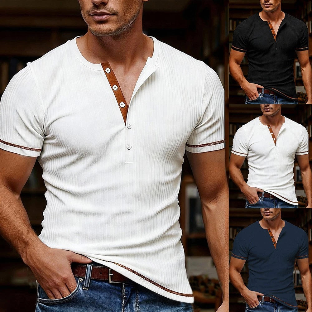 V Neck Tee Men Short Sleeve Solid Color Design 4% Spandex Blend Stretch Fabric
