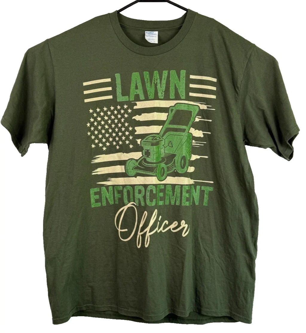 Lawn Enforcement Officer Funny Humorous Green Short Sleeve Dad T-Shirt Sz XL