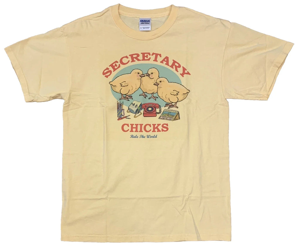 Secretary Chicks Rule The World Humor T-shirt Size Medium Yellow 100% Cotton