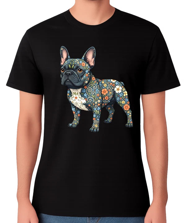 Floral French Bulldog T-Shirt Colourful Bulldog Art Frenchy Dog Lover Unisex Tee