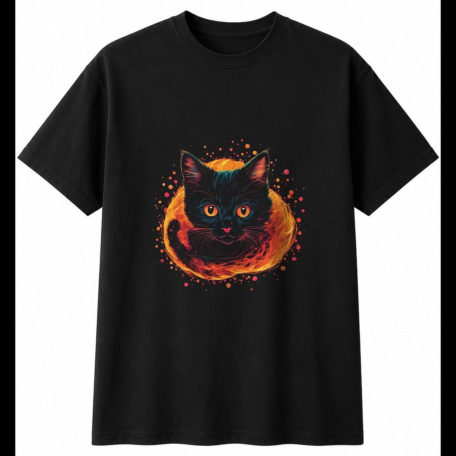 Graphic Kitten Glowing Cat Cute Mens T-Shirt Black 100% Cotton Adorable