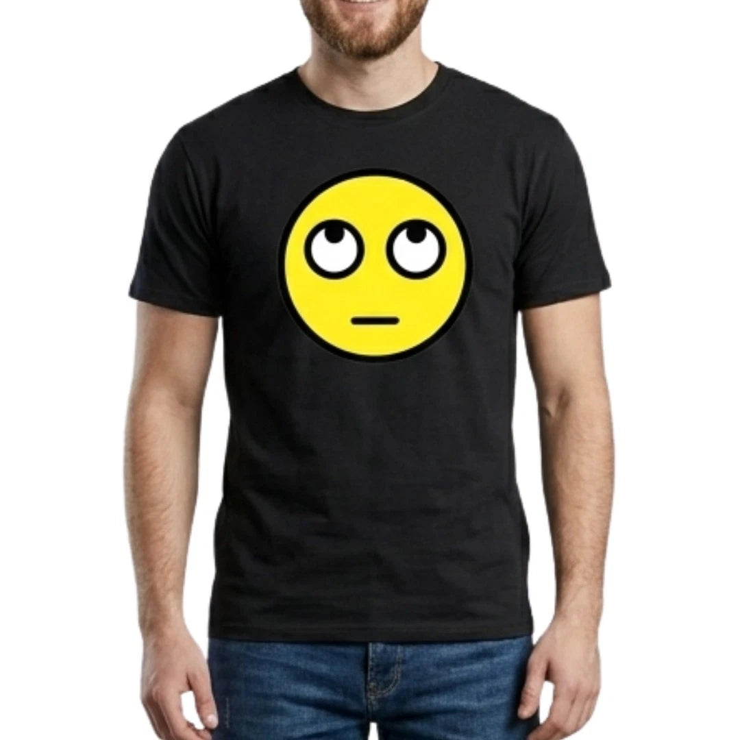 Urban Streetwear Eye Roll Emoji Tee - Minimalist Men's Graphic T-Shirt - All