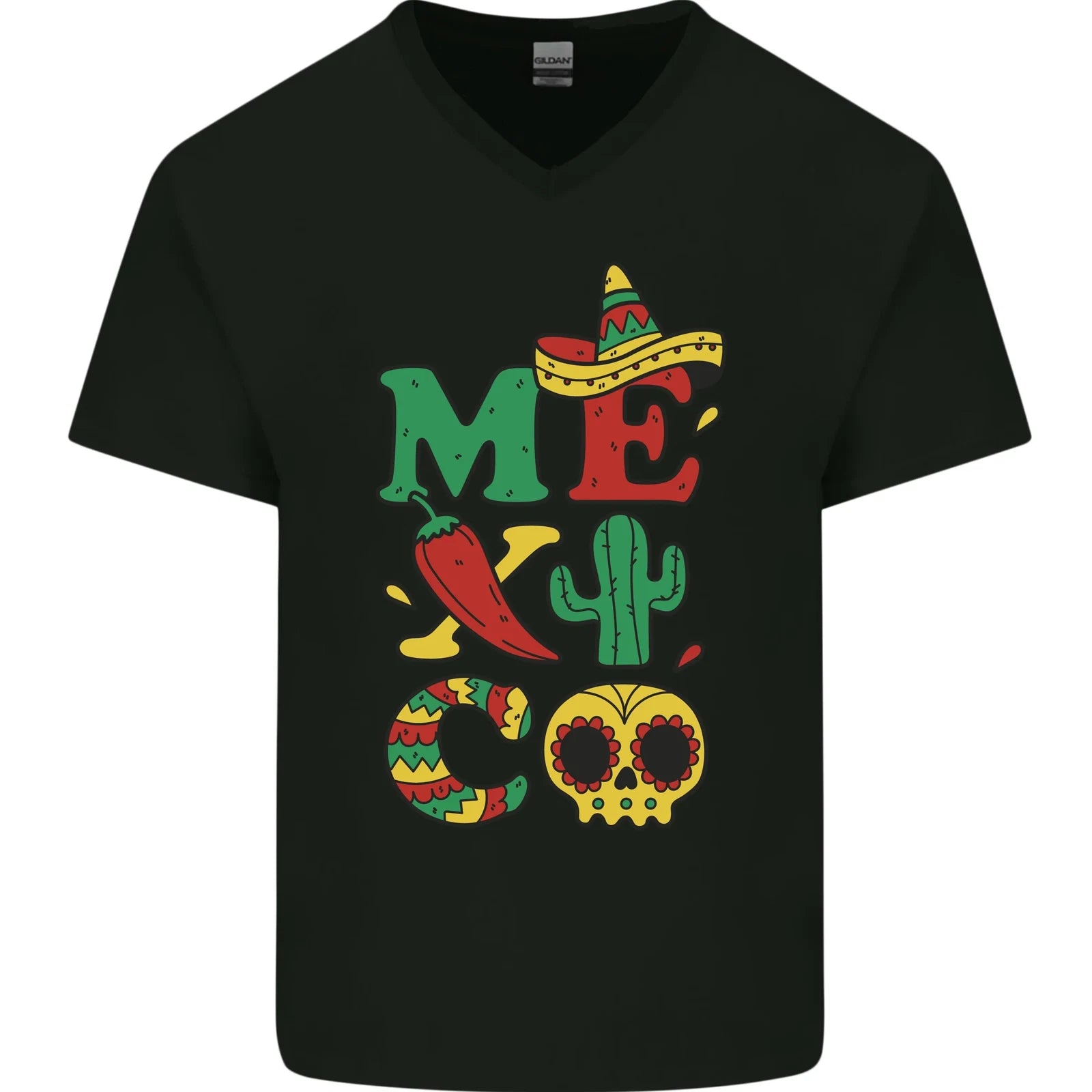 Symbols of Mexico Mens V-Neck Cotton T-Shirt