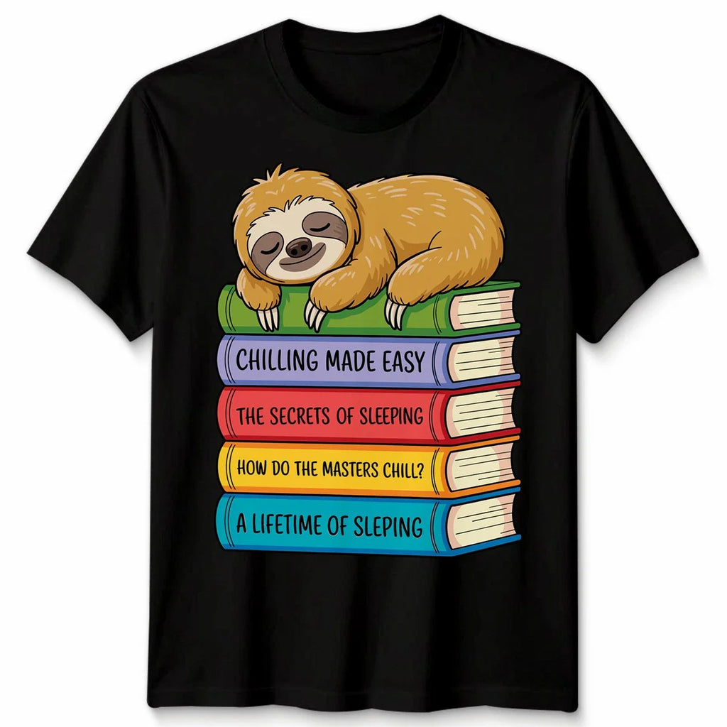 Lazy Sloth Reading Book Novel World Book Day Unisex Tshirt Adults Kids Top