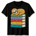 Lazy Sloth Reading Book Novel World Book Day Unisex Tshirt Adults Kids Top