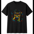 Neon Kitten in the Pines Cat Cute Mens T-Shirt Black 100% Cotton Adorable Unisex