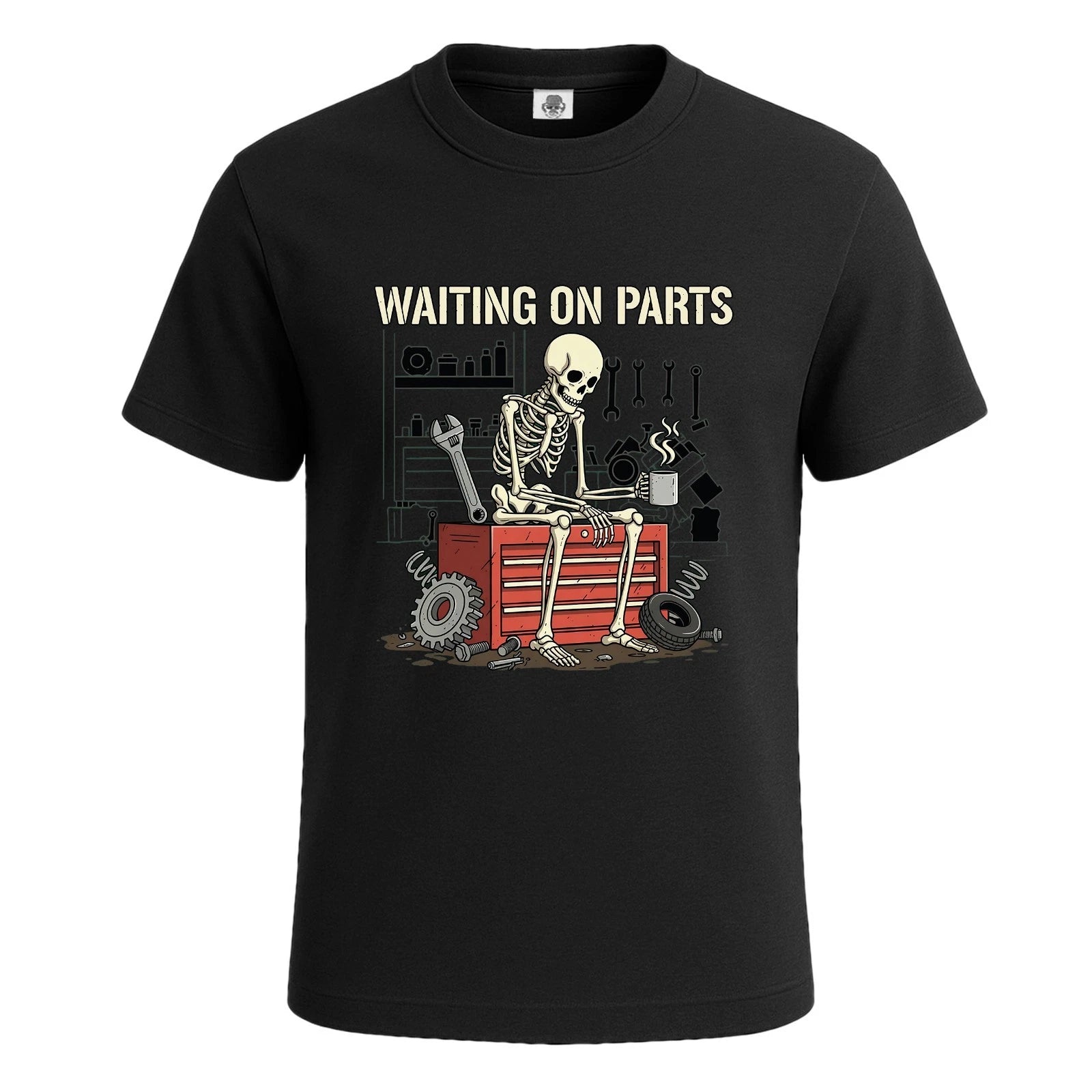 Waiting On Parts Skeleton Human Funny Funny T-Shirt For Mens Novelty Tee Top