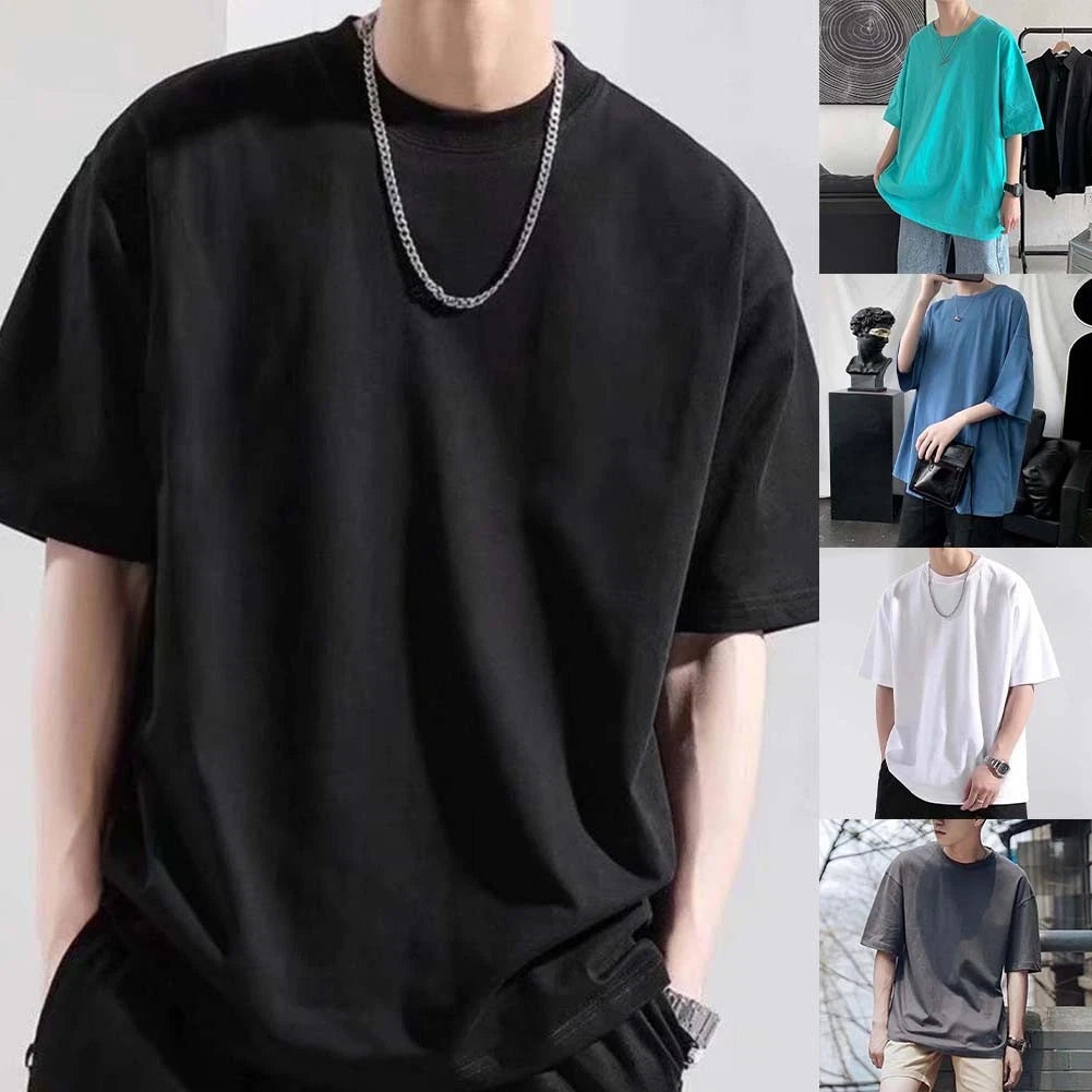 Men's Oversized Tee Solid Color Shirt Holiday Party 96%Polyester+4%Spandex