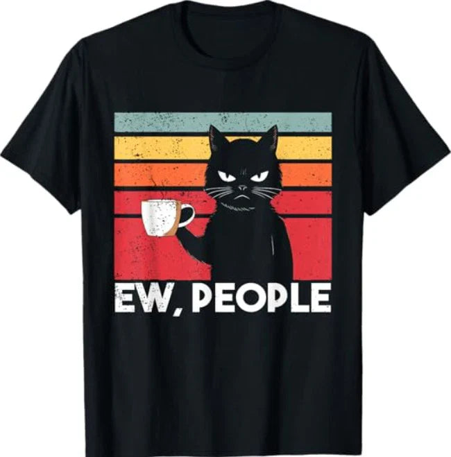 Ew People Cat Funny Vintage Anti Social Introvert T-Shirt