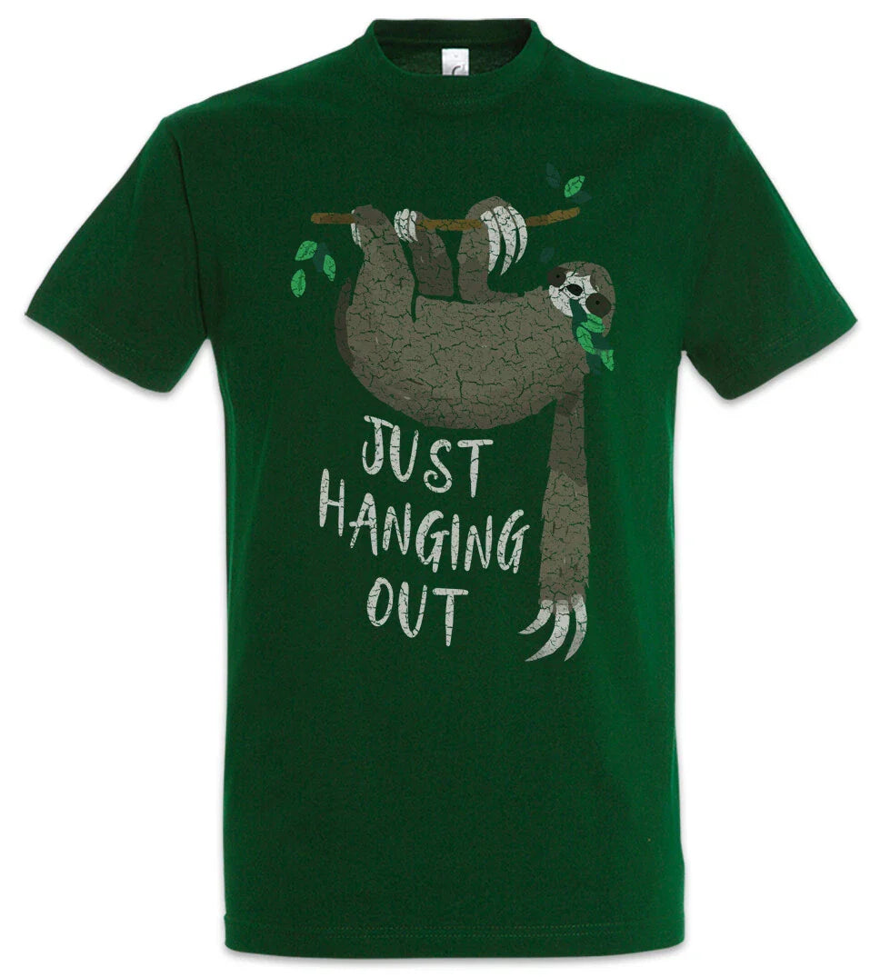 Just Hanging Out T-Shirt Sloth Chill Chilling Fun Sleep Lazybones Lazy Sleeping
