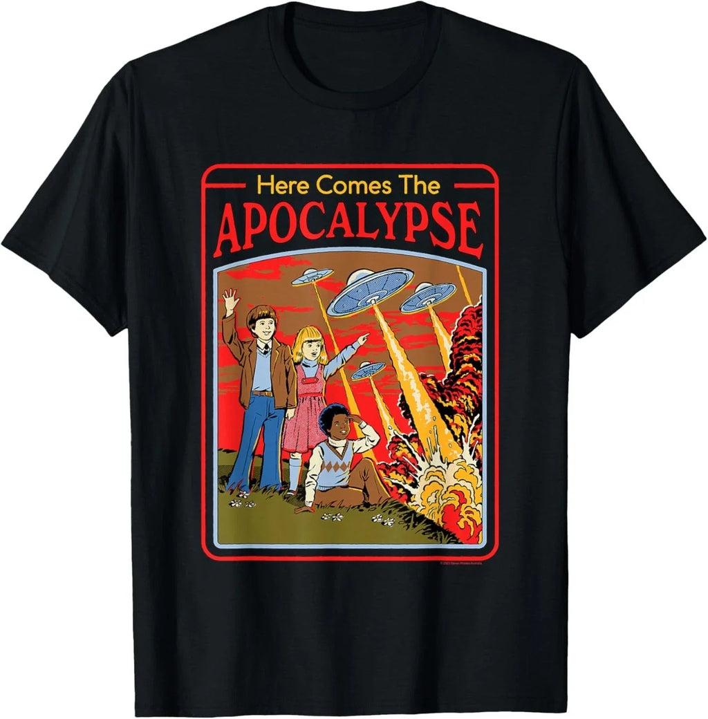 Steven Rhodes Here Comes The UFO Apocalypse Retro Dark Humor T-Shirt