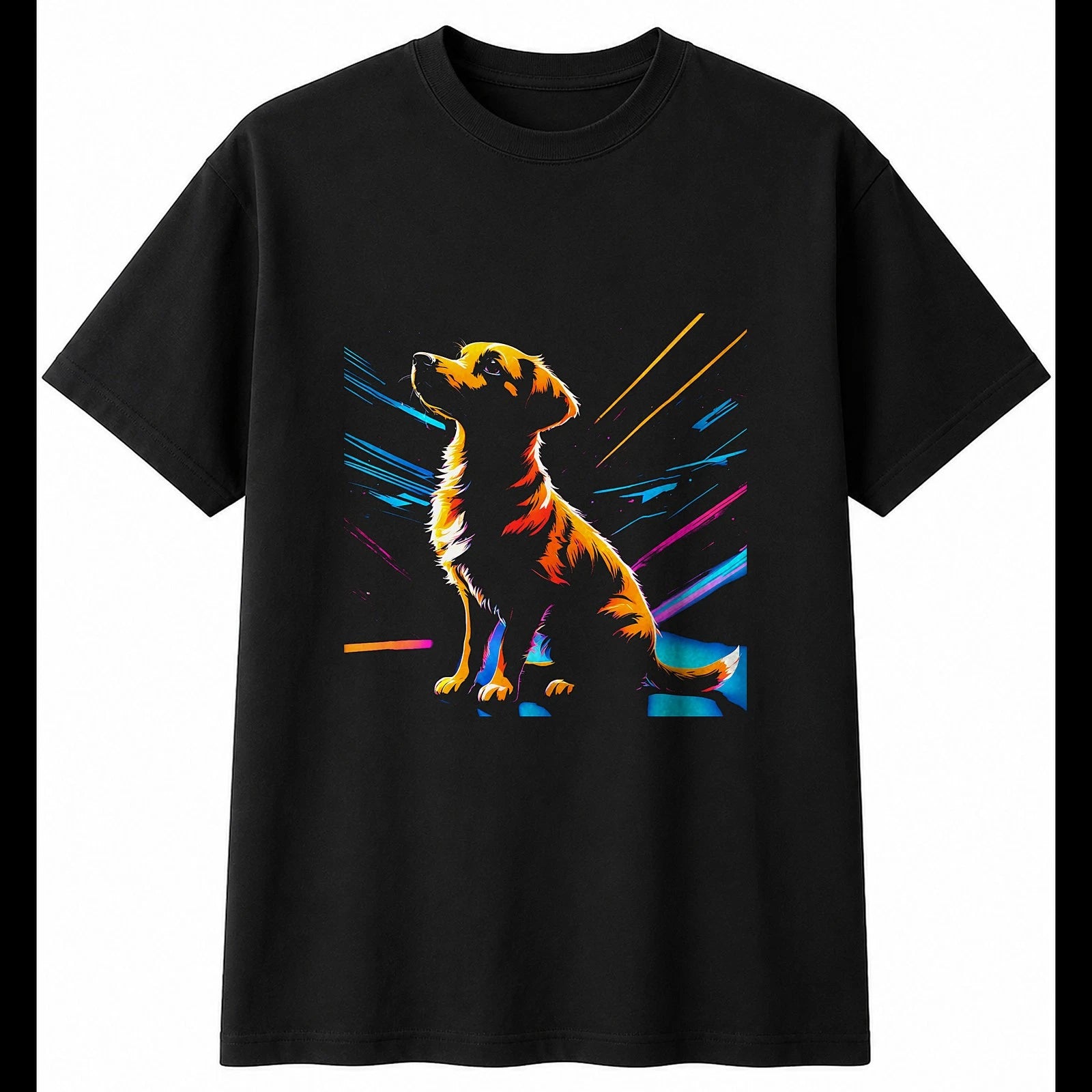 Anime Puppy Neon Glow Dog Cute Mens T-Shirt Black 100% Cotton Tee Adorable