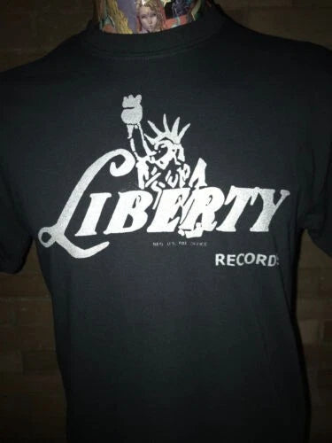 LIBERTY RECORDS SILVER SCREEN PRINTED BLACK T SHIRT ROCKABILLY 50'S FREEPOST UK