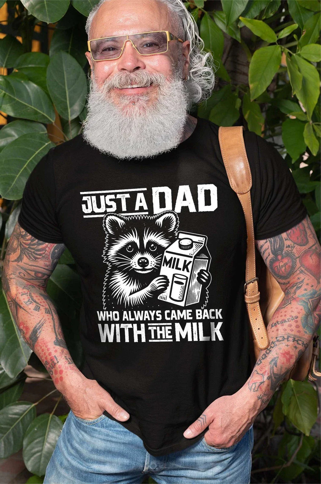Men's Funny Father's day T-shirt Dad with milk joke t-shirt humor humorous tee