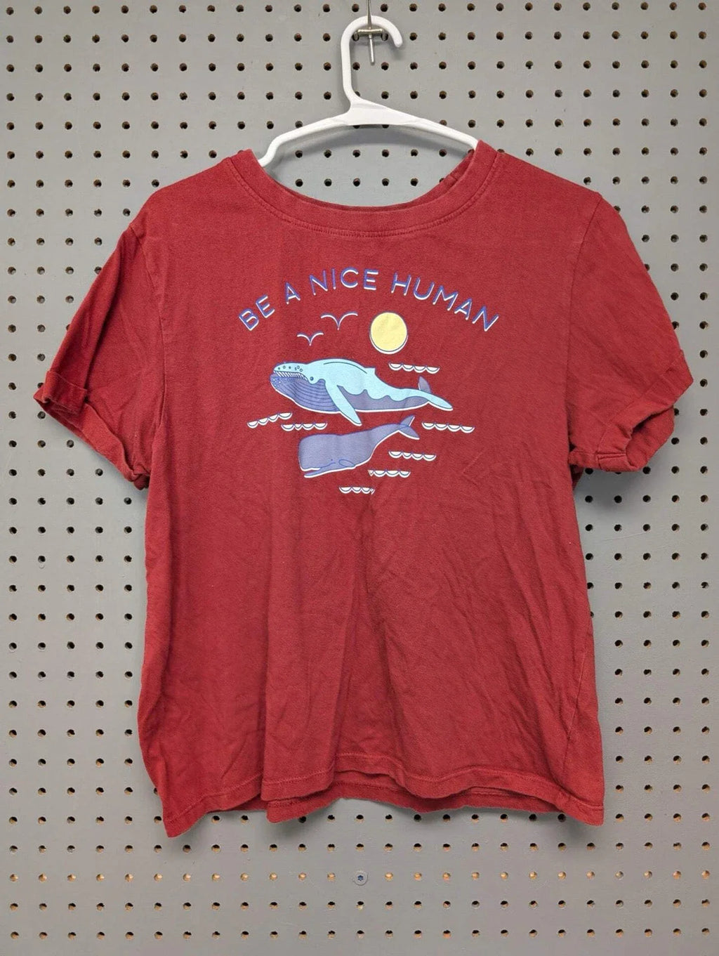 Love Peace & Lazy Days "Be A Nice Human" Whale T-Shirt Red Medium