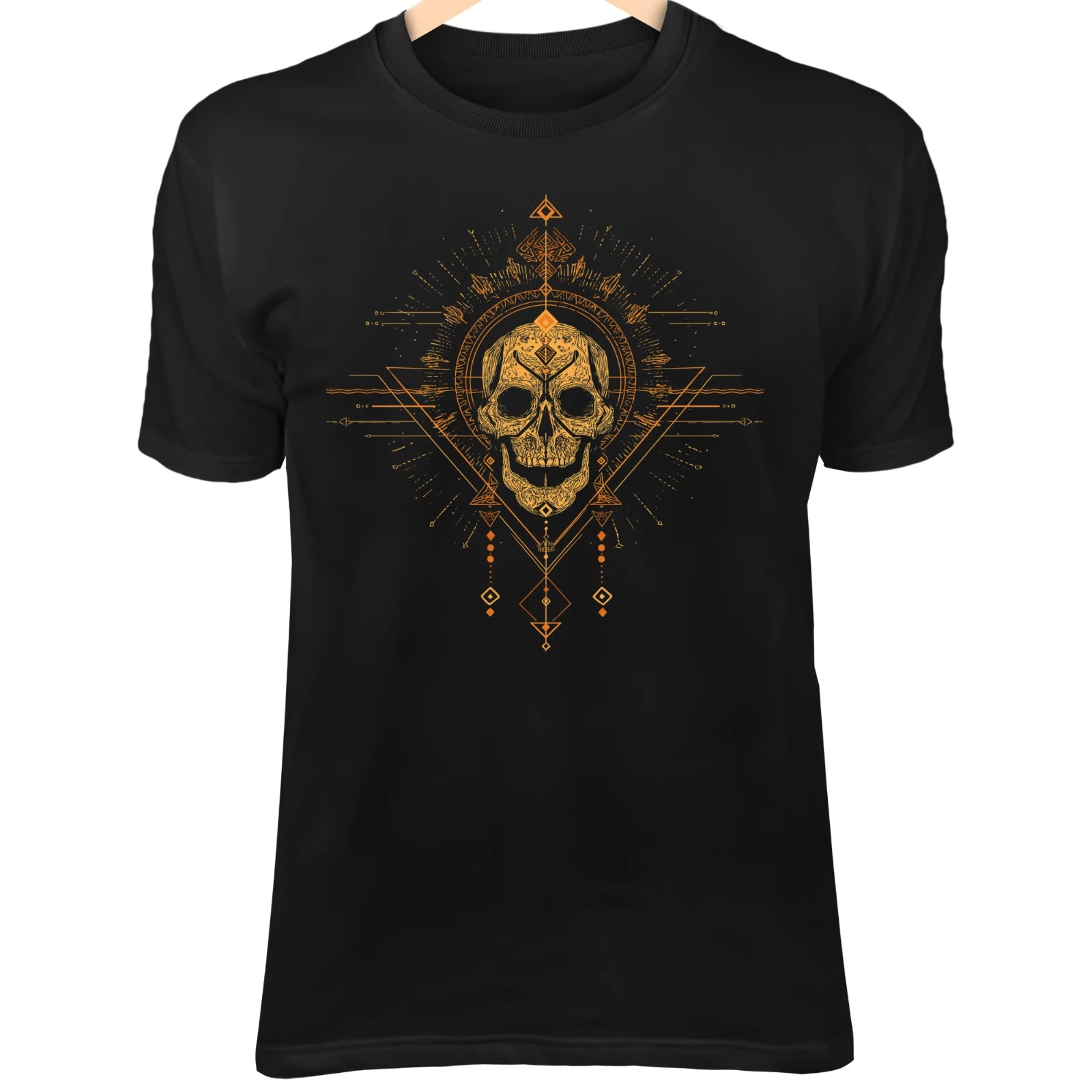 Tribal Skull Triangle T-Shirt – Minimal War Markings, Bold Patch Style