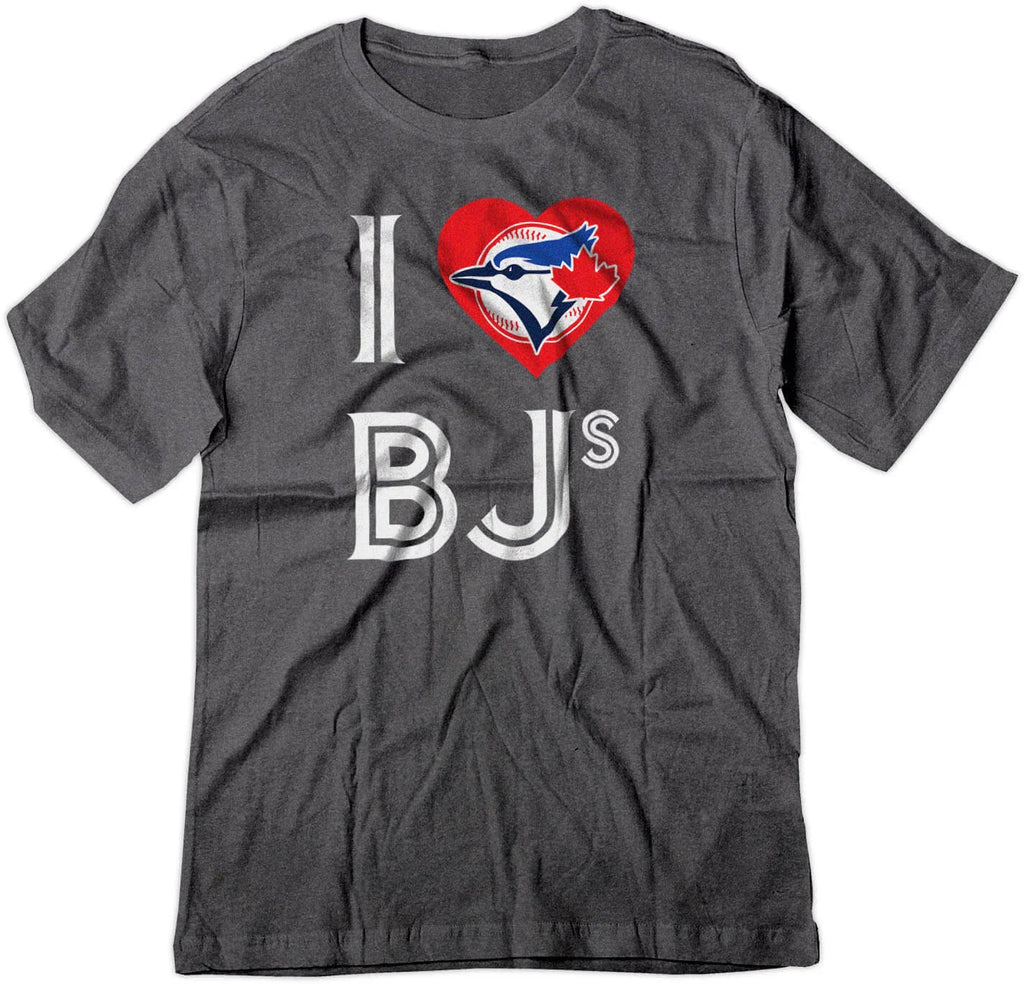 BSW Men's I Love BJ's Jays Baseball Sex Humor Heart Shirt