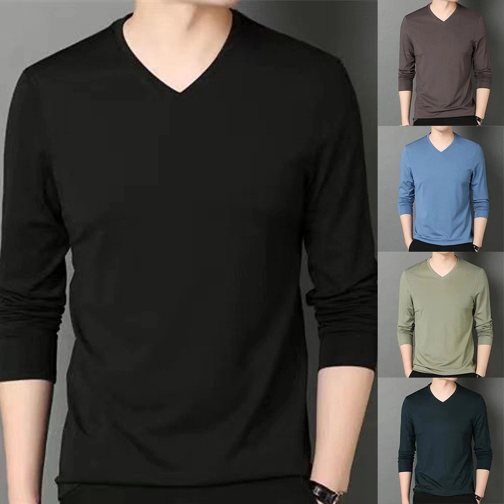 Stylish Green V Neck Long Sleeve TShirt Muscle Workout Tee Top for Men