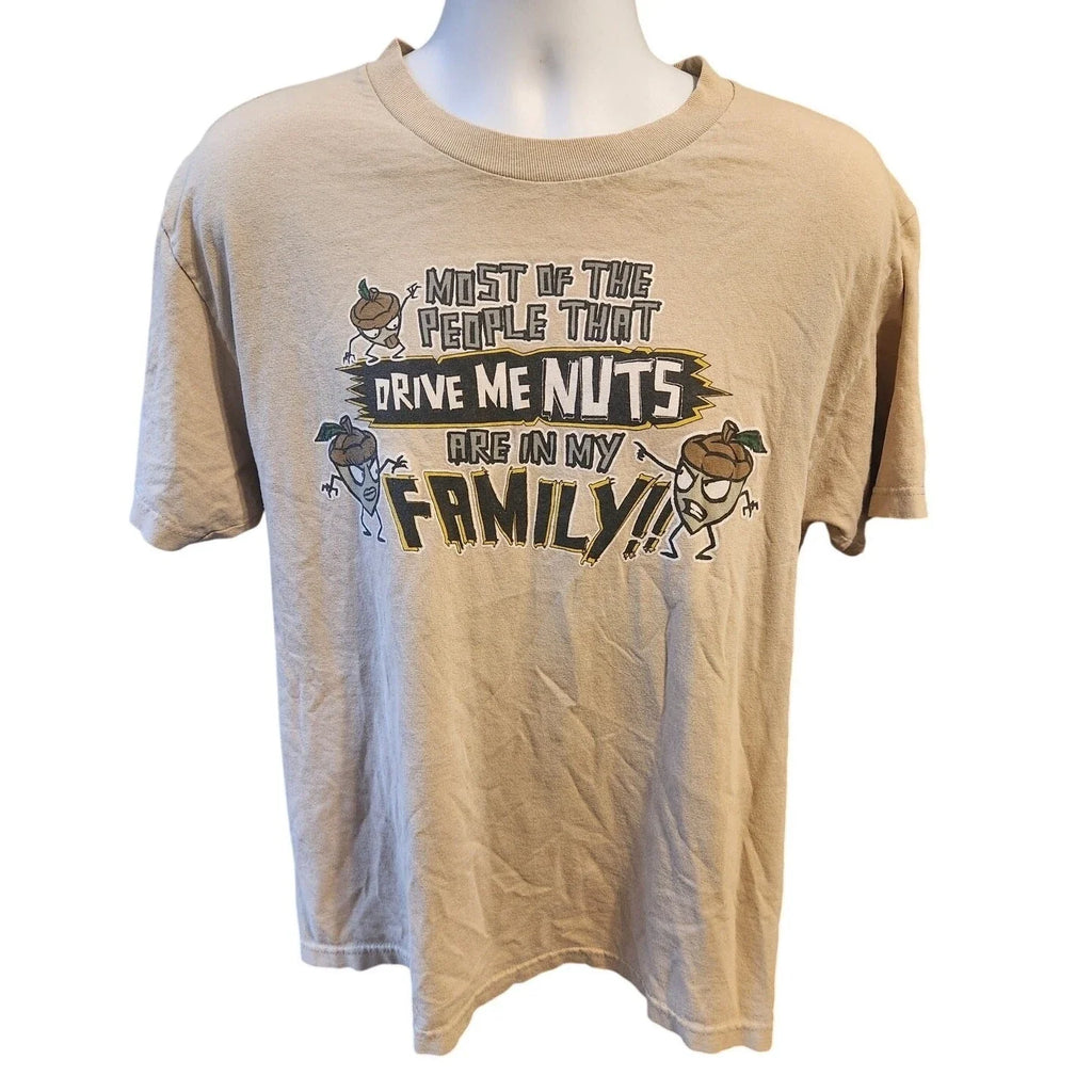 Mens Drive Me Nuts Family Graphic T-Shirt Tan Short Sleeve Funny Humor Tee