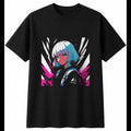 Anime Chick Portrait Chicken Cute Mens T-Shirt Black 100% Cotton Kawaii Present