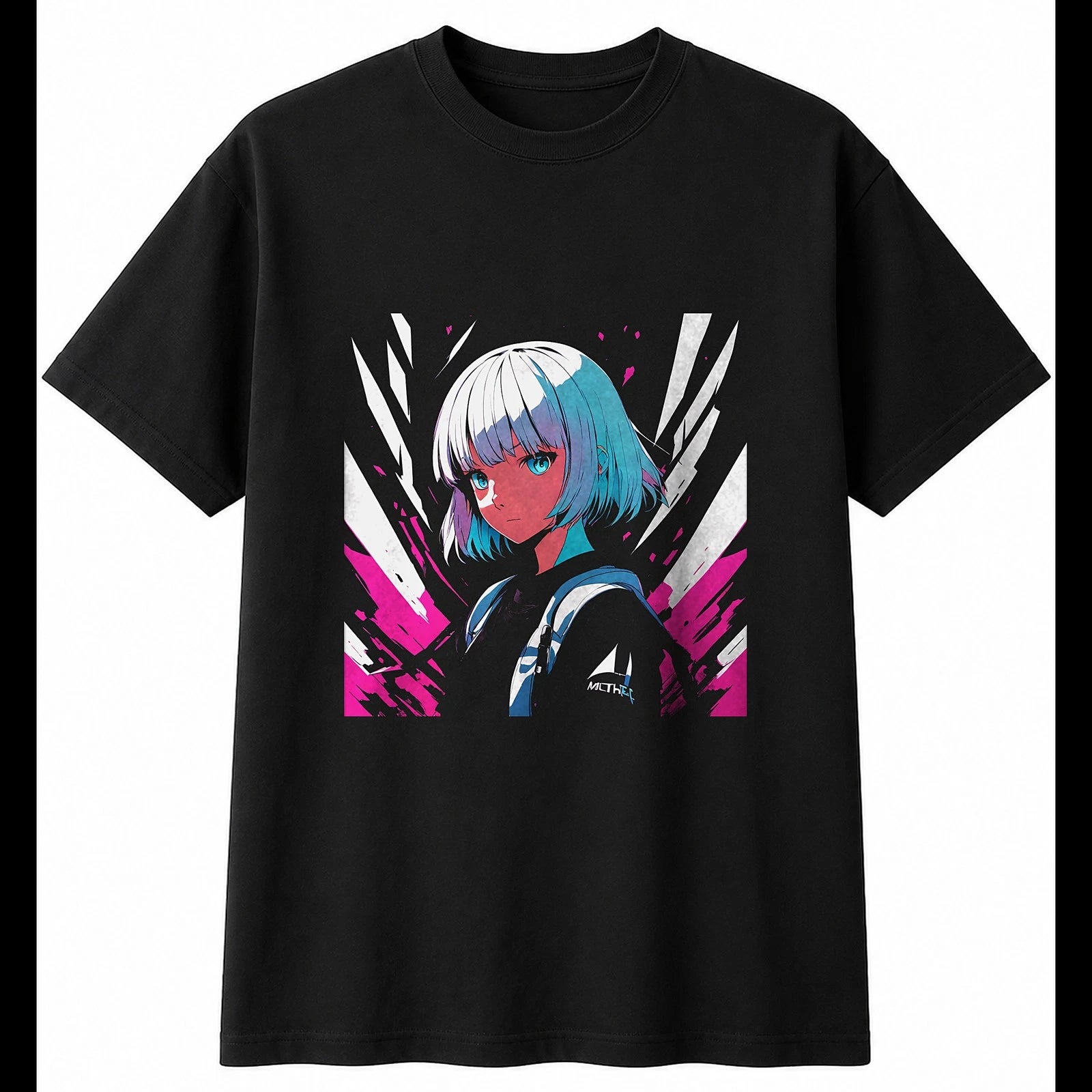 Anime Chick Portrait Chicken Cute Mens T-Shirt Black 100% Cotton Kawaii Present