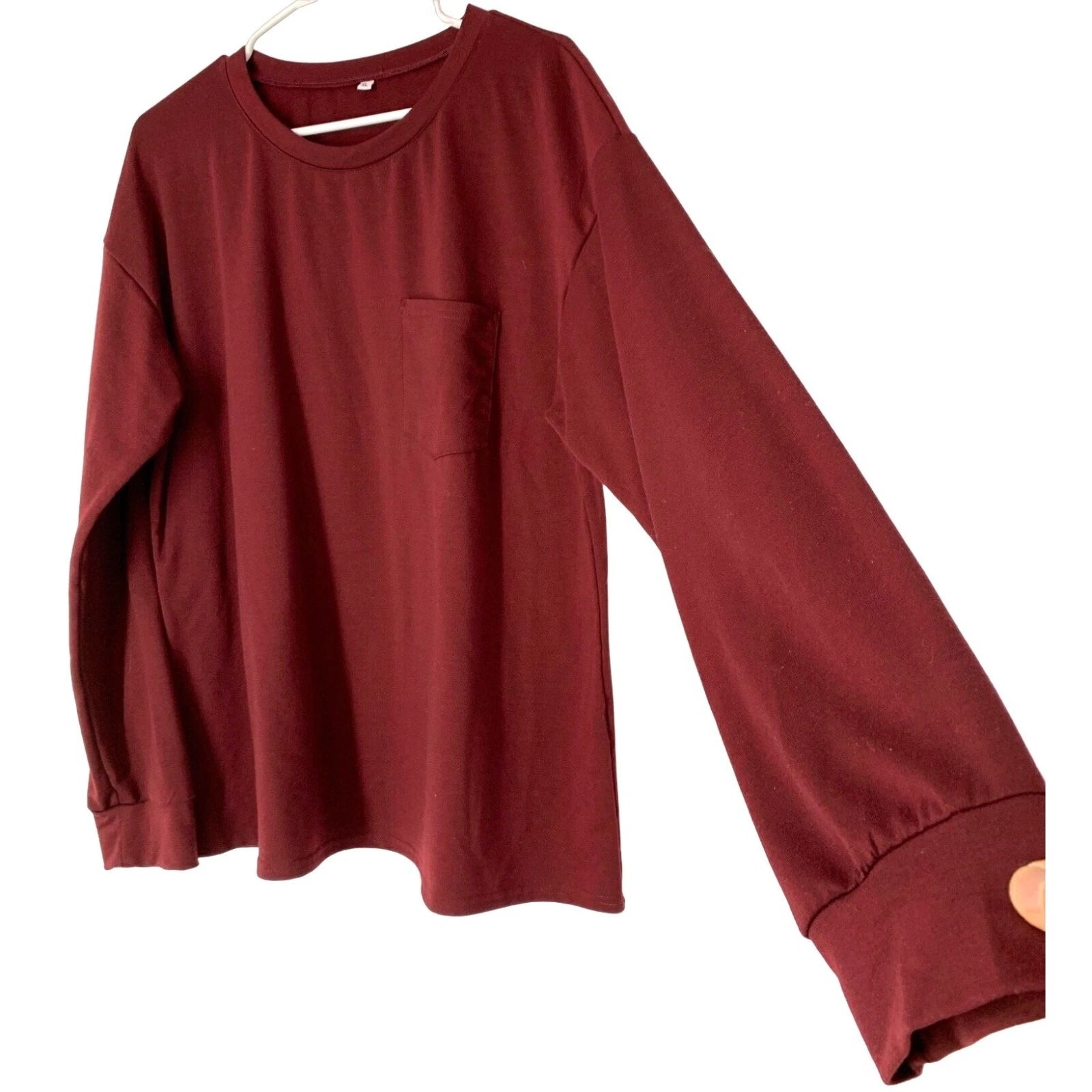 Men’s XL Heavyweight Burgundy Crew T-shirt Long Sleeve Top Lounge 5473