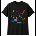 Dark Fantasy Kitten Neon Glow Cat Cute Mens T-Shirt Black 100% Cotton Kawaii Tee