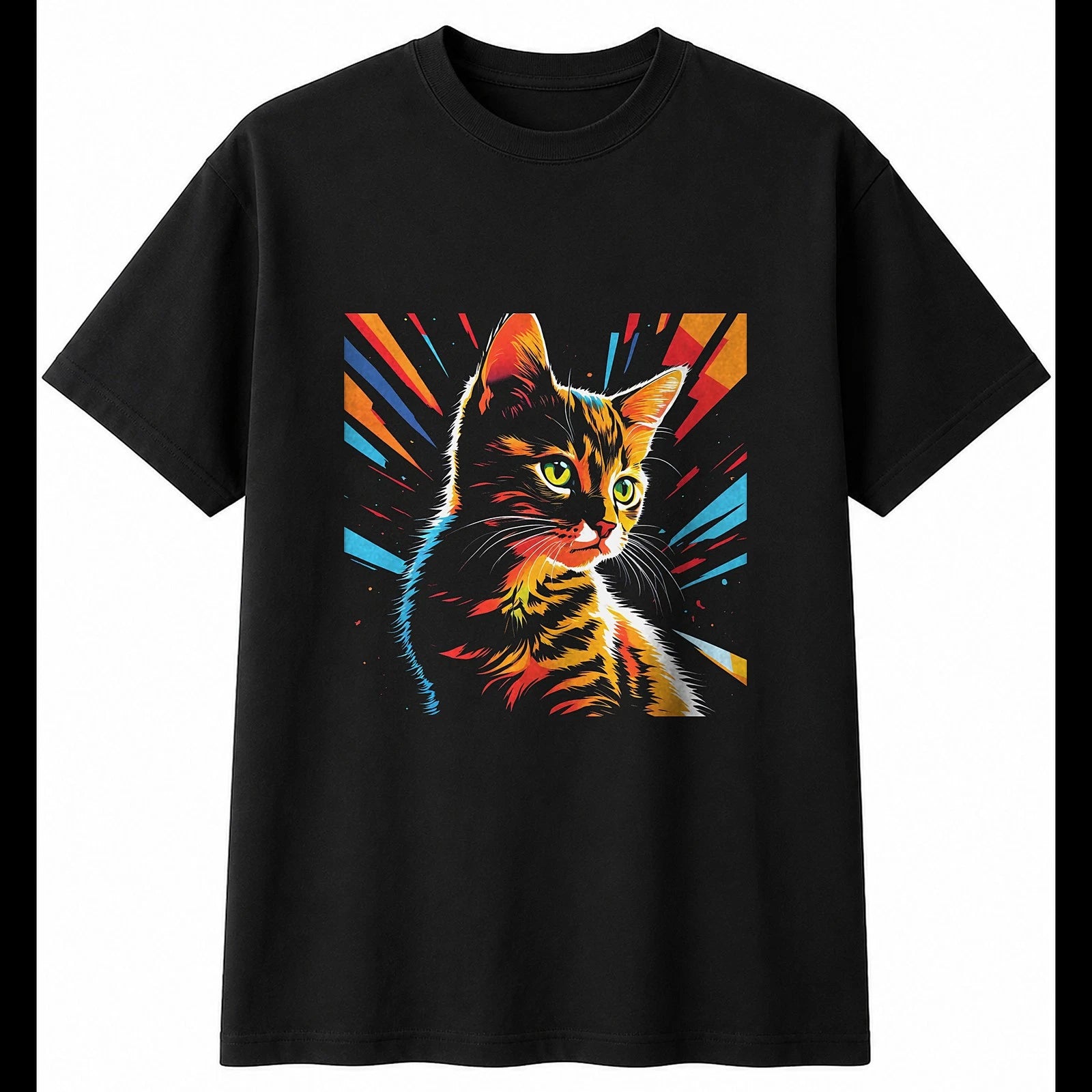 Graphic Kitten Sunbeams Cat Cute Mens T-Shirt Black 100% Cotton Adorable Adults