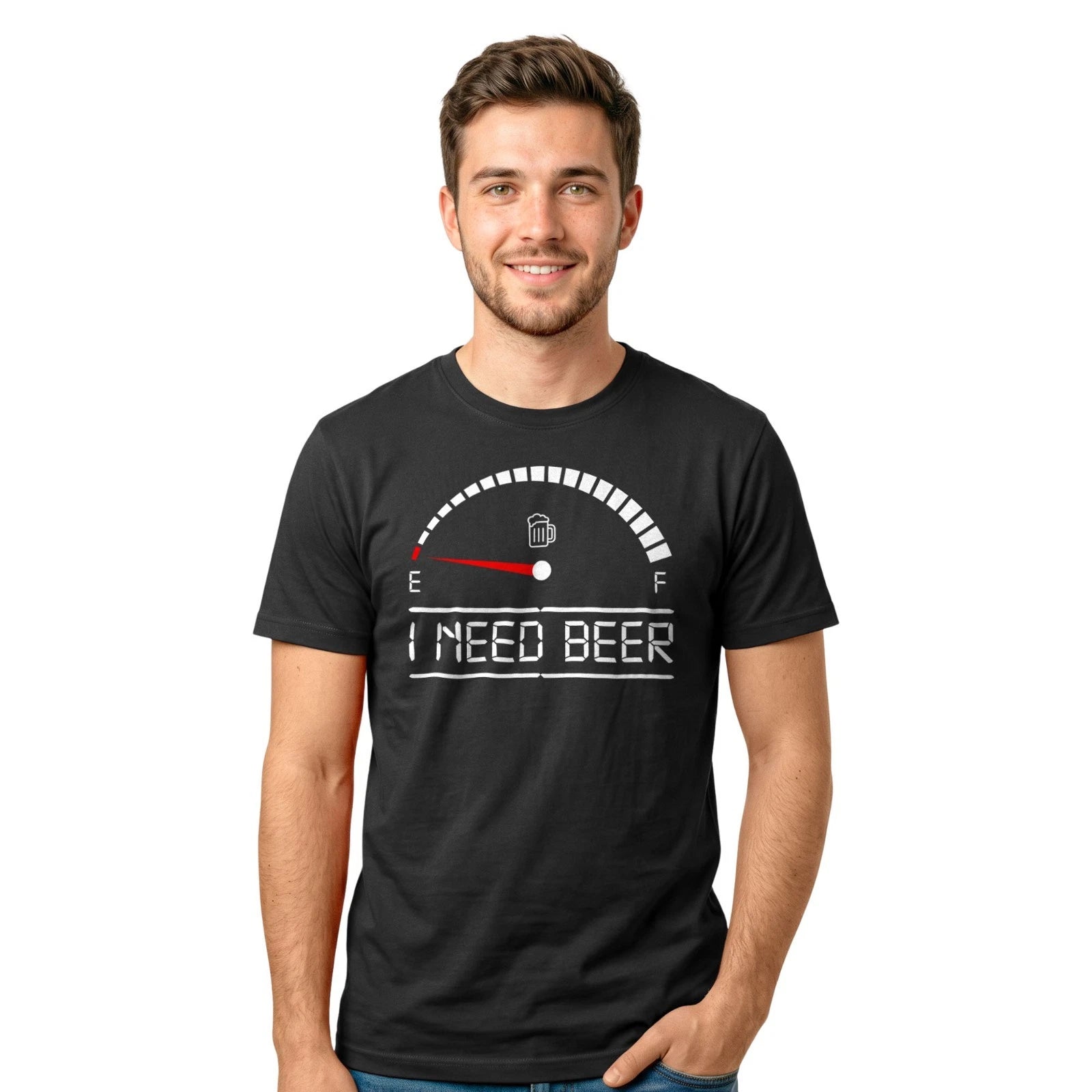 I Need Beer Funny T-Shirt | Sarcastic Drinking Fuel Gauge Beer Lover Wine Tee