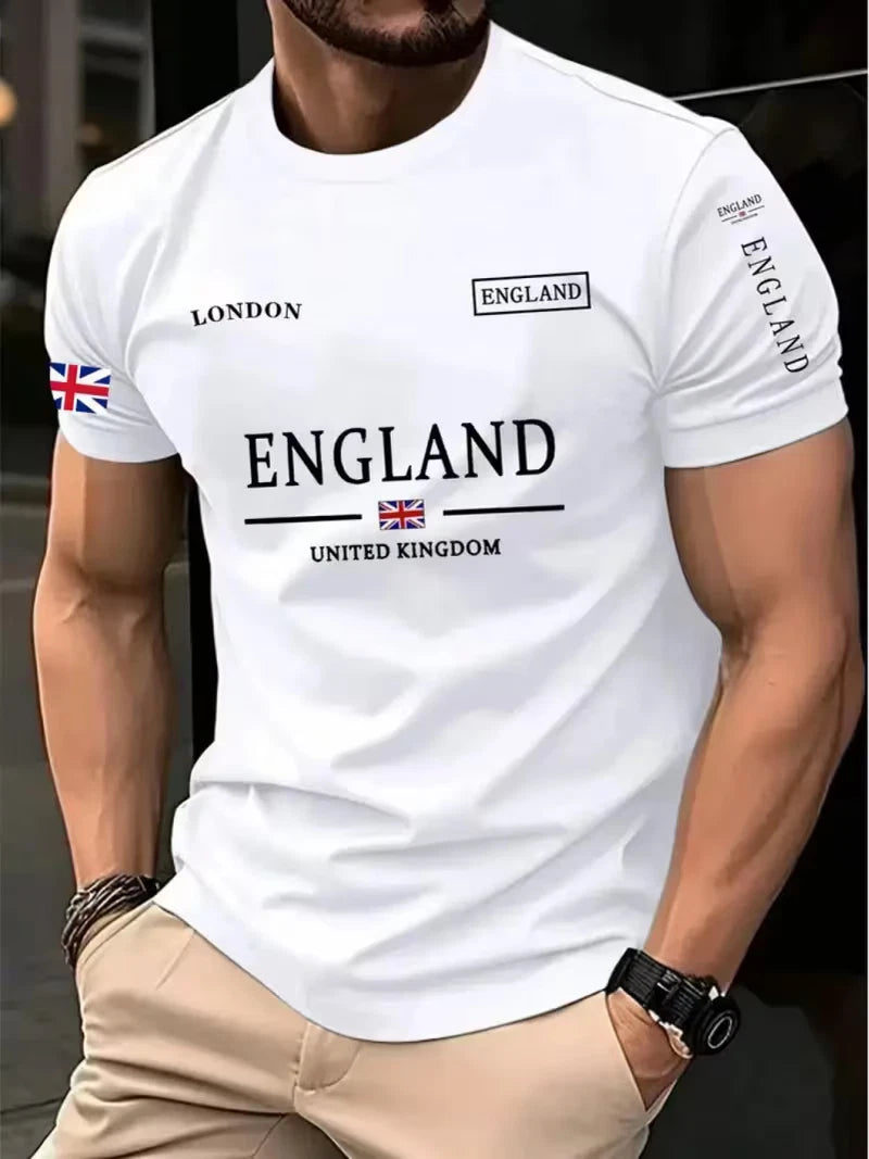 Men's England T Shirt Union Jack Flag Graphic Tee Short Sleeve Casual Sports Top