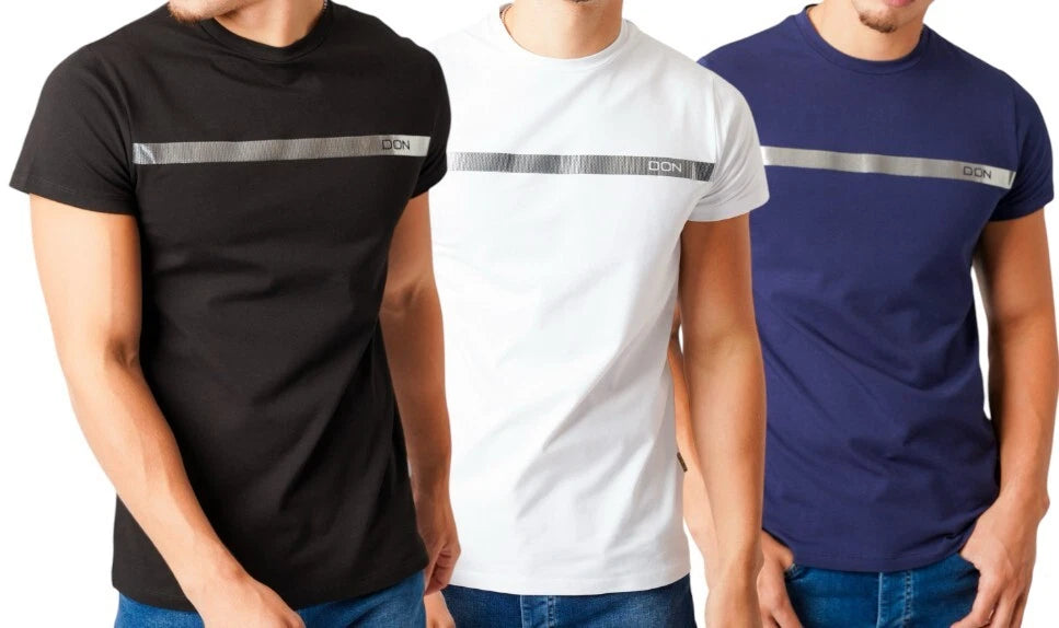 Mens Slim Fit T-Shirt Muscle Fit Stripe Designer Tee DON JEANS 10644