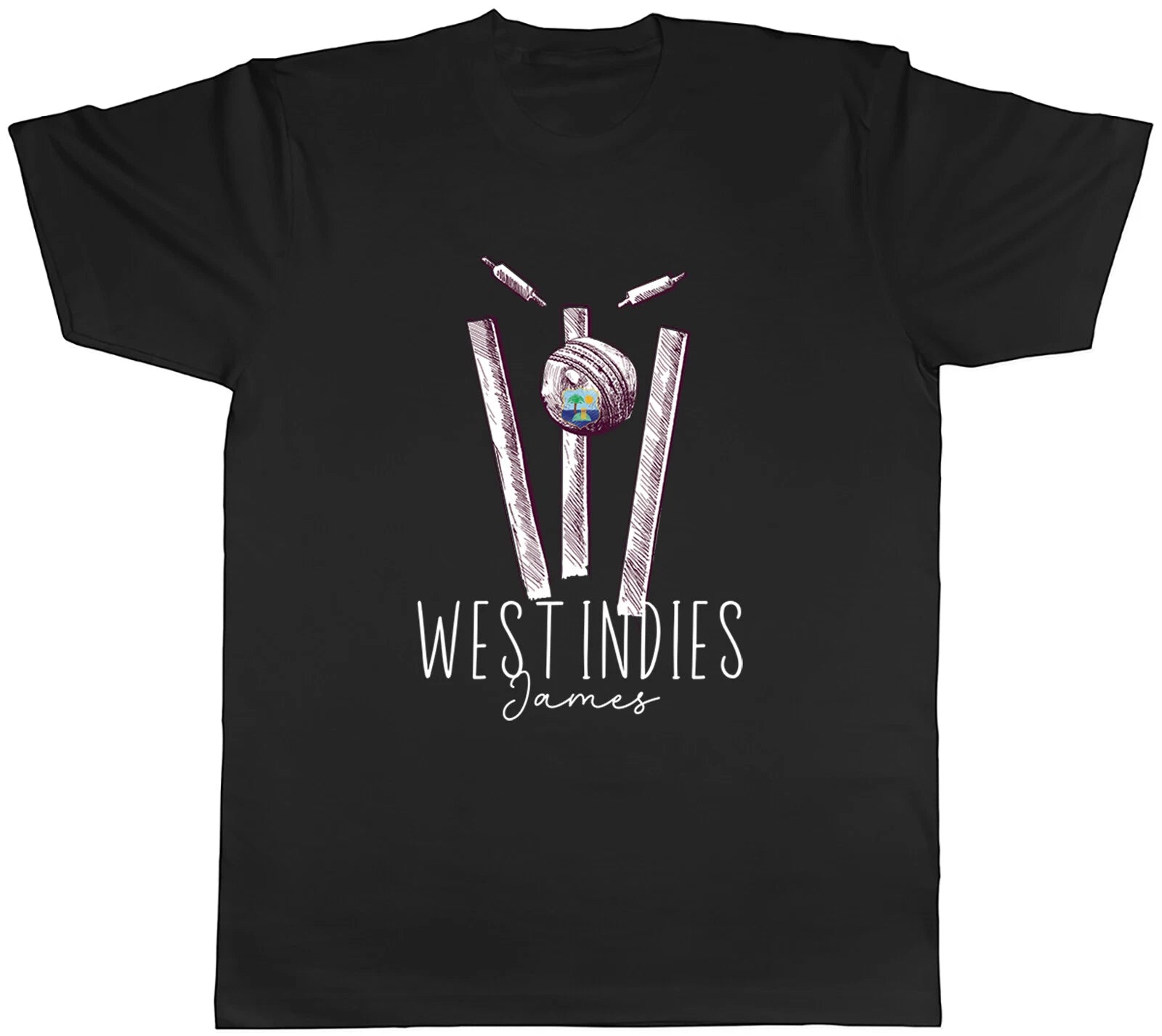 Personalised West Indies Cricket Mens T-Shirt Retro Ball Wicket Stumps Fans Tee