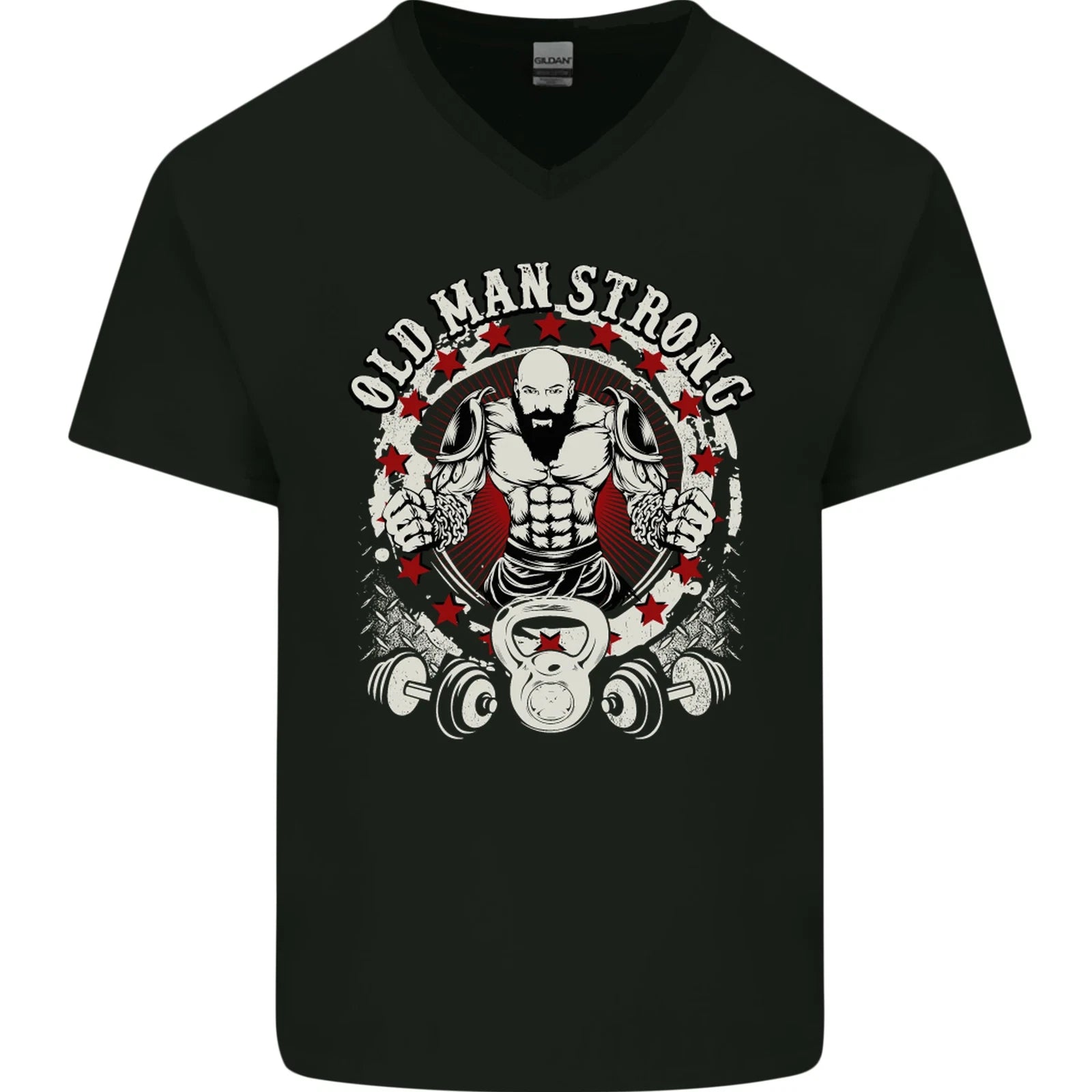 Old Man Strong Gym Age Bodybuilding Mens V-Neck Cotton T-Shirt