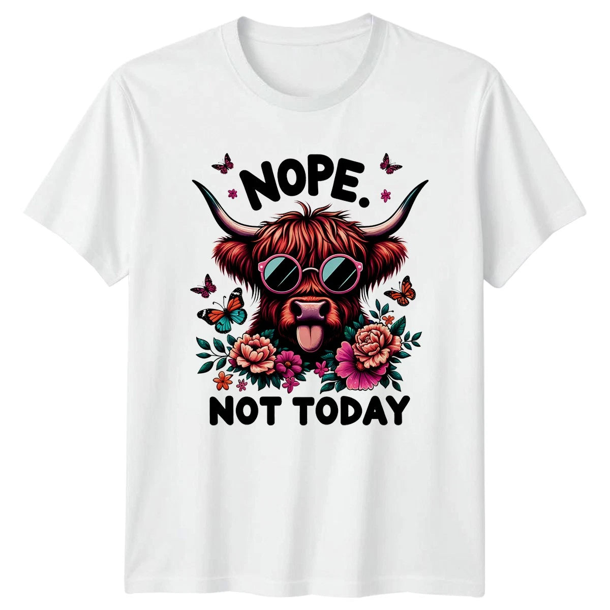 Nope Not Today T-Shirt Highland Cow Sarcastic Humor Gift For Him And Her