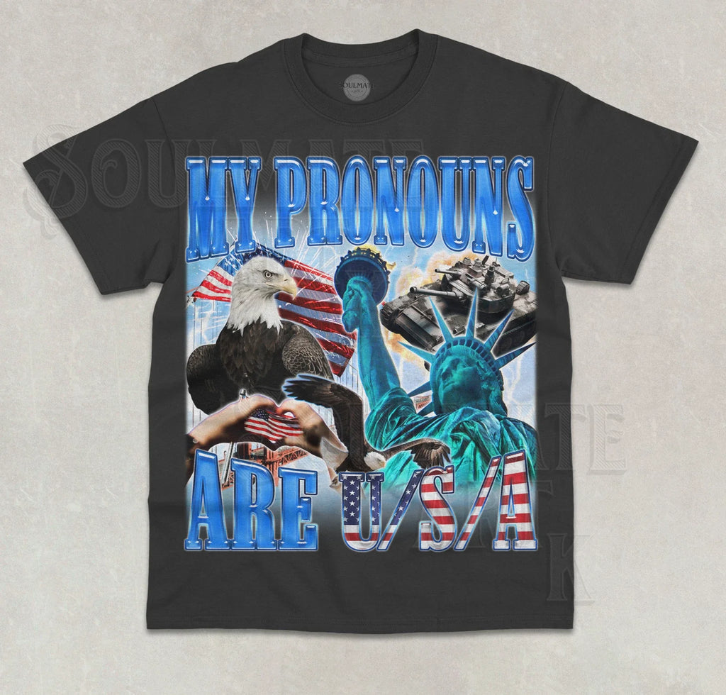 My Pronouns Are USA T-Shirt Funny Meme Patriotic Joke Unisex Graphic Shirt