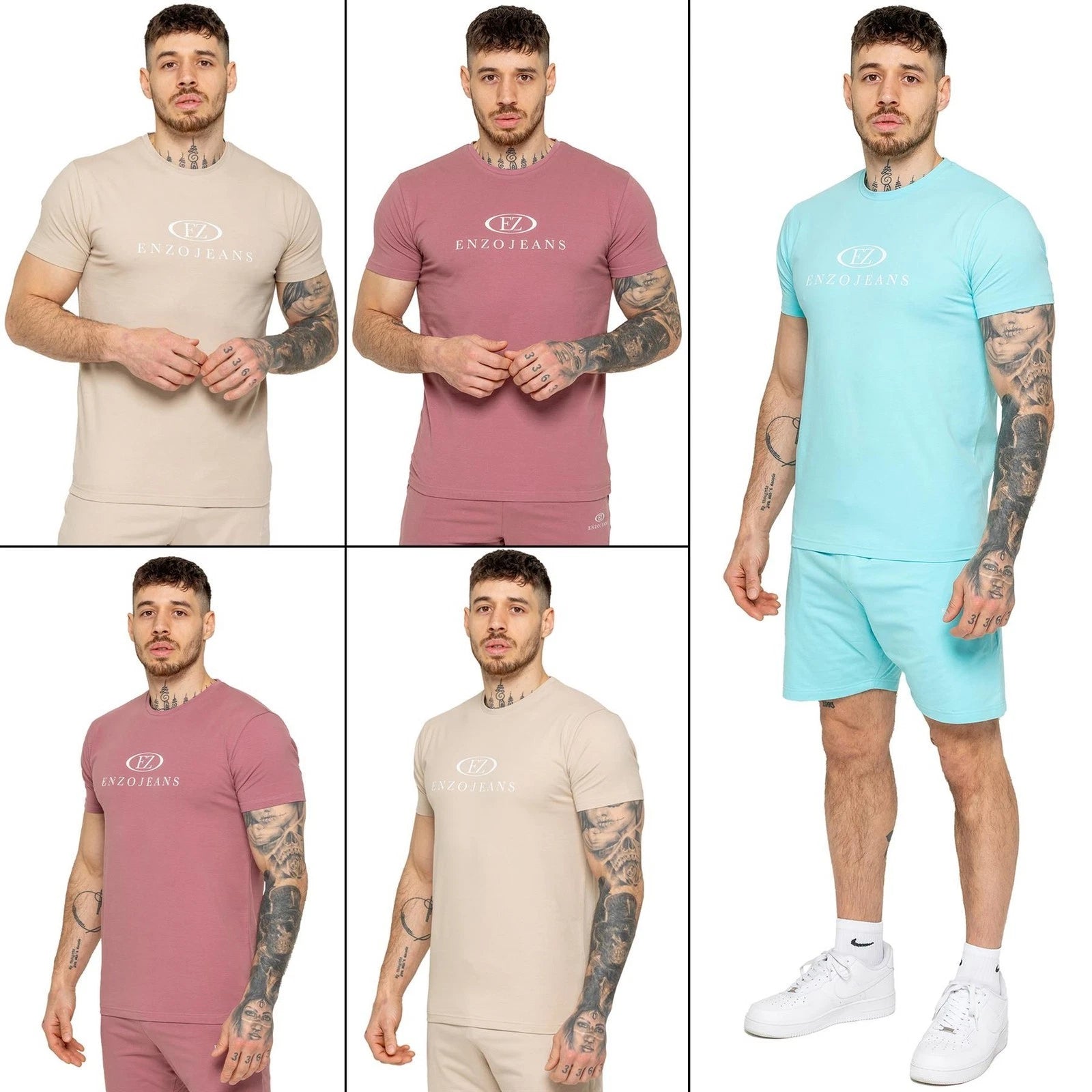 Enzo Mens T-Shirt Athletic Casual Slim Fit Cotton Stretch Crew Neck Top