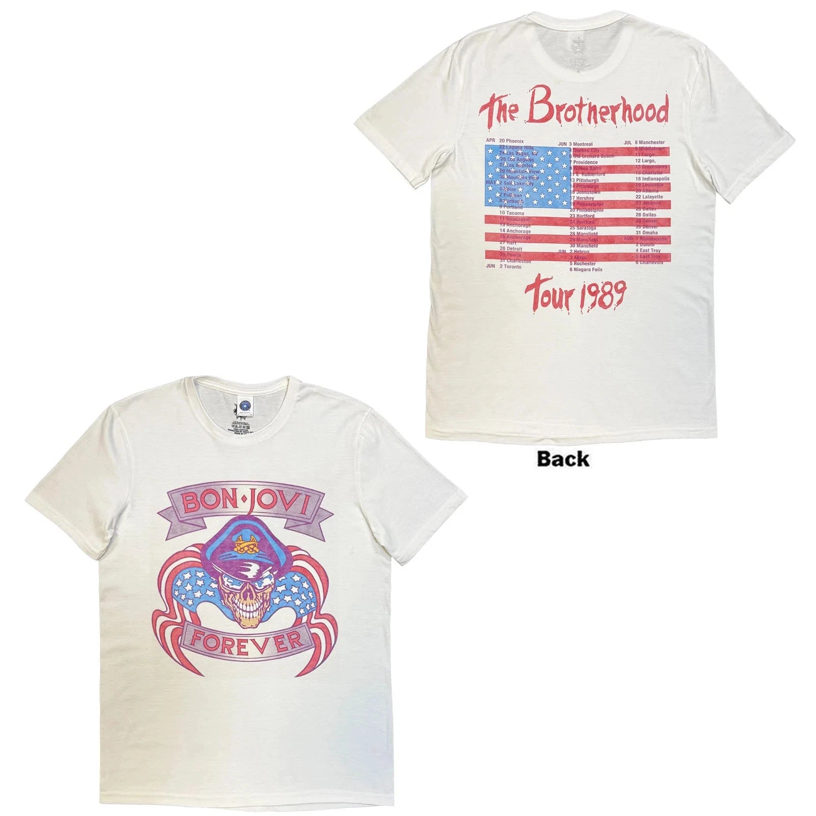 Bon Jovi  T-Shirt: The Brotherhood (White) (Back Print) OFFICIAL NEW