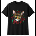 Kitten with Roses Cat Cute Mens T-Shirt Black 100% Cotton Present Kawaii