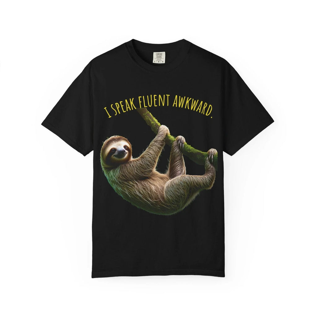 I Speak Fluent Awkward Sloth T-shirt | Hanging Sloth Illustration