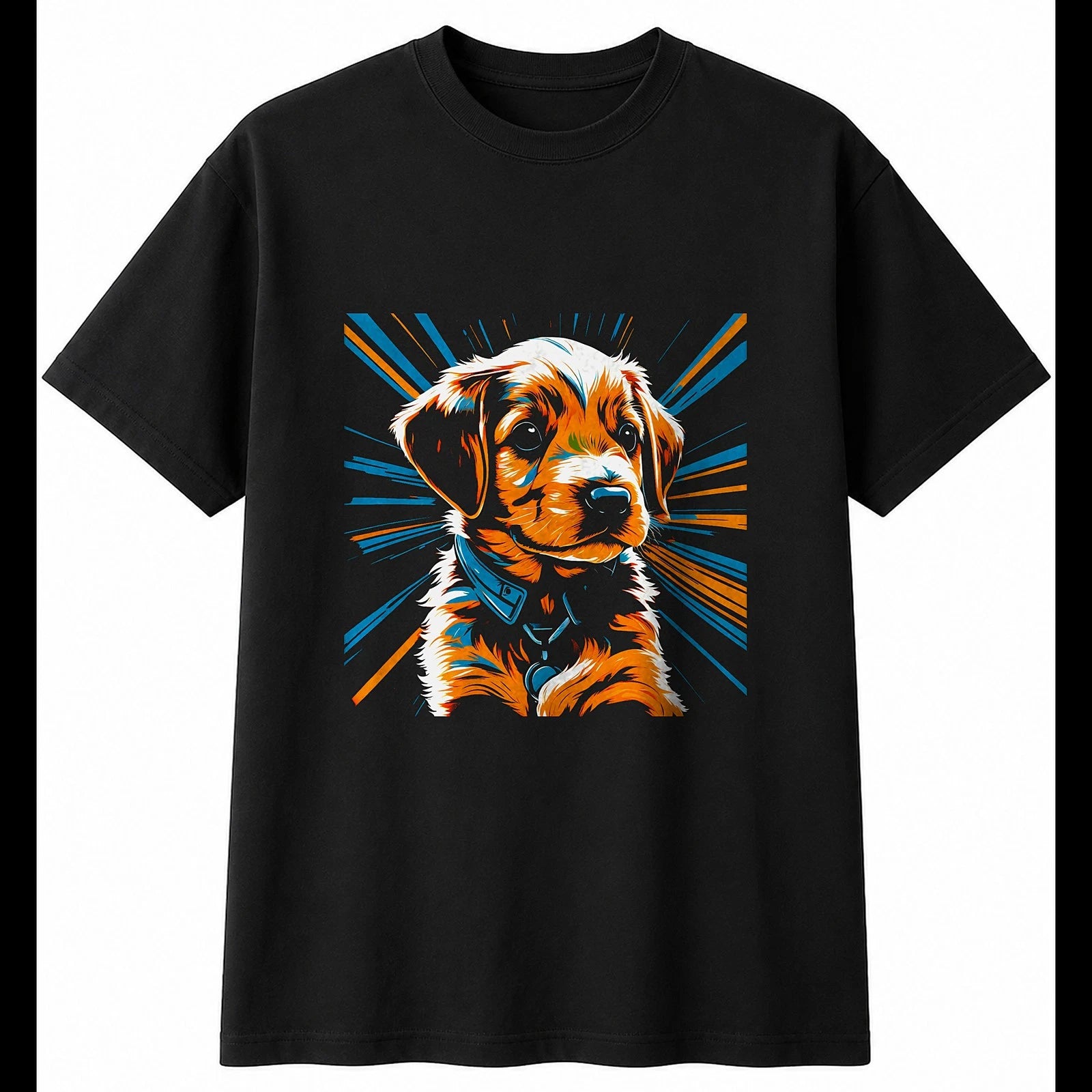 Graphic Puppy Sunbeams Dog Cute Mens T-Shirt Black 100% Cotton